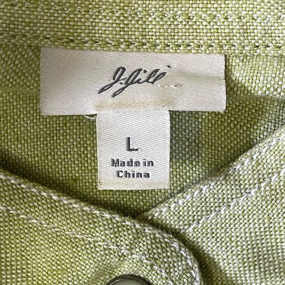 J.jill jacket green lightweight linen blend long sleeve  snaps pockets size L - Picture 3 of 5